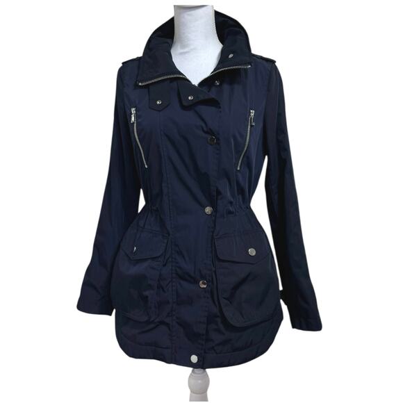 NEXT Women’s Navy Blue Cinched Waist Hidden Hood Utility Jacket Size Small 4 - Picture 3 of 12
